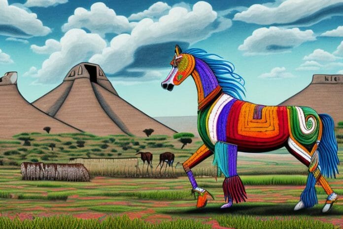 An azteca horse in a rural landscape in parys