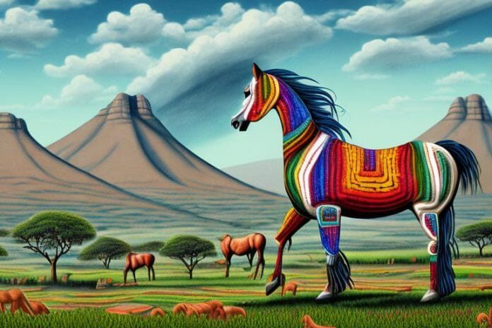 An azteca horse in a rural landscape in south africa