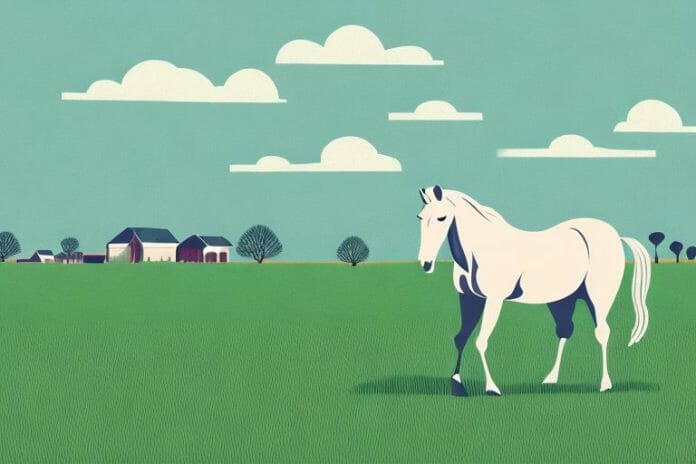 A horse in a field with a backdrop of the vanderbijlpark landscape