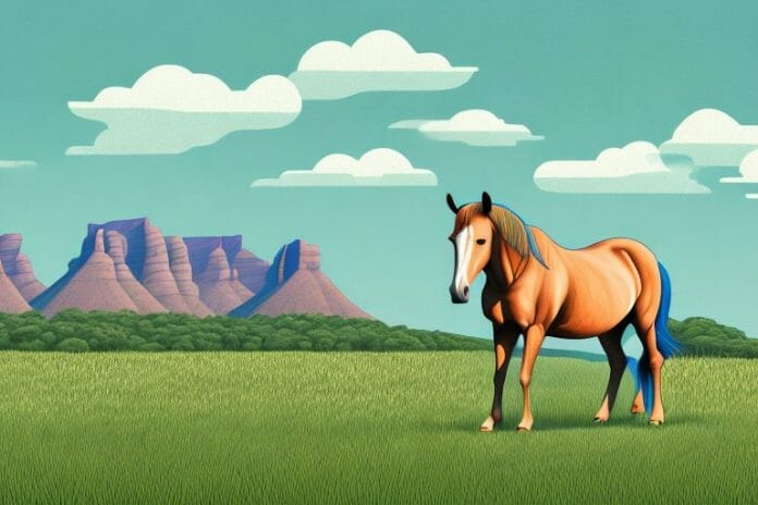 A horse in a field with the south african landscape in the background