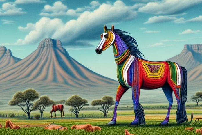 An azteca horse in a rural south african landscape