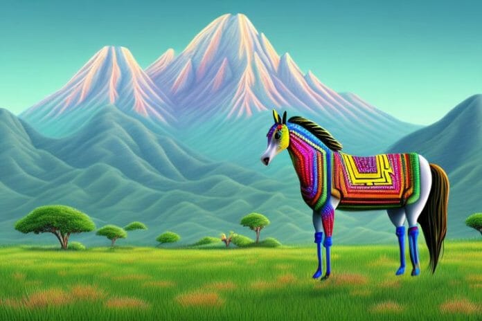 An azteca horse in a grassy field