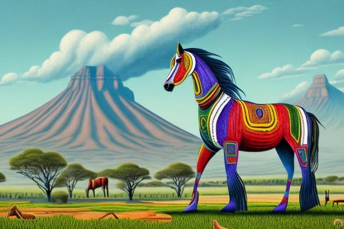 An azteca horse in a rural south african landscape