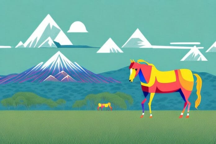 A horse in a field with the aztec mountains in the background