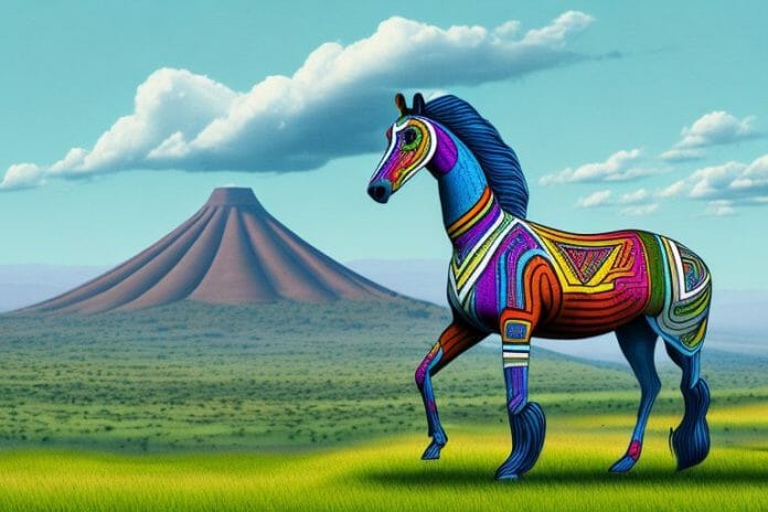 A majestic azteca horse standing in the rolling hills of oudtshoorn