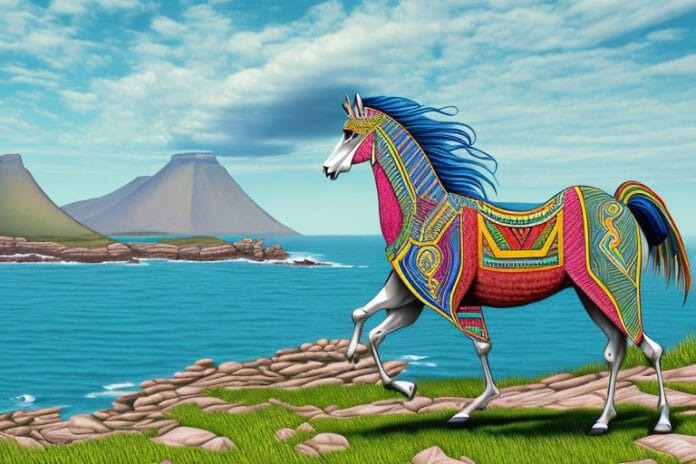 A majestic azteca horse in a scenic landscape of mossel bay