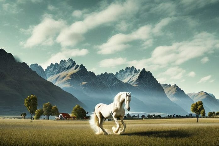 A belgian draft horse in a rural landscape in queenstown