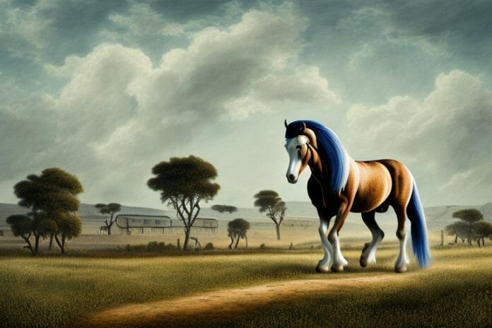 A belgian draft horse in a rural landscape in south africa
