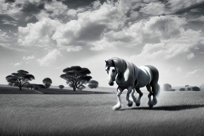 A belgian draft horse in a rural south african landscape