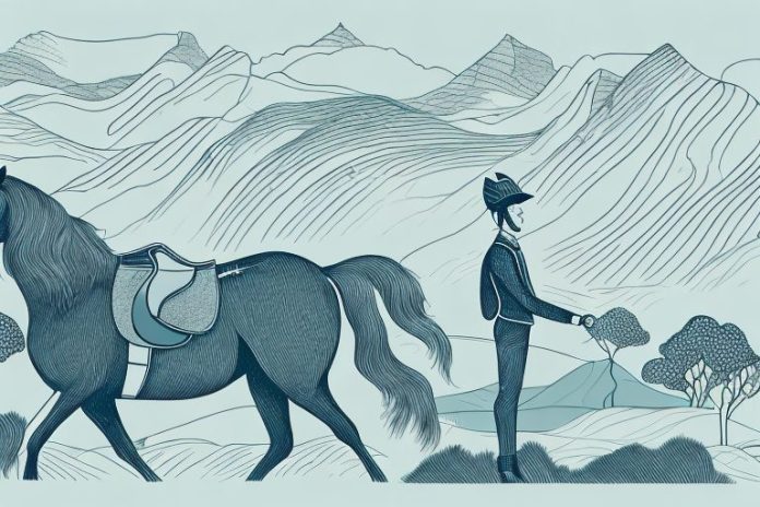 A horse and rider in a scenic landscape of stellenbosch
