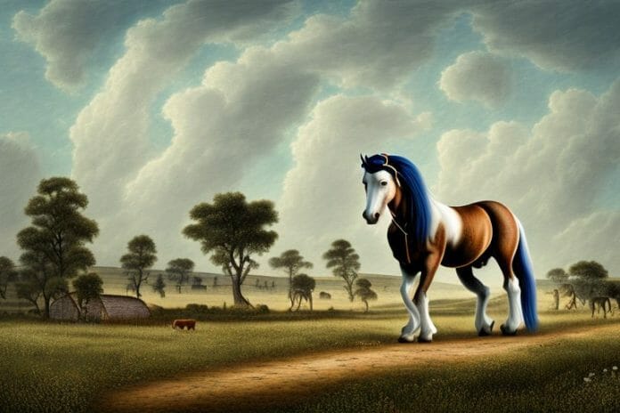 A belgian draft horse in a rural landscape in phuthaditjhaba
