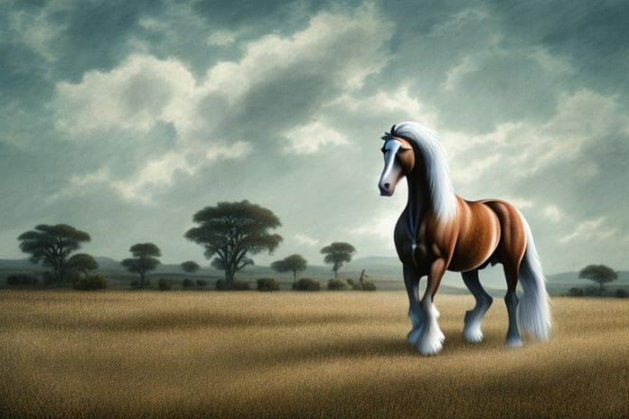 An american belgian draft horse in a rural south african landscape