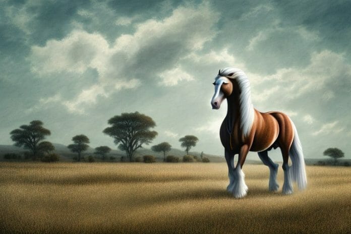 An american belgian draft horse in a rural south african landscape