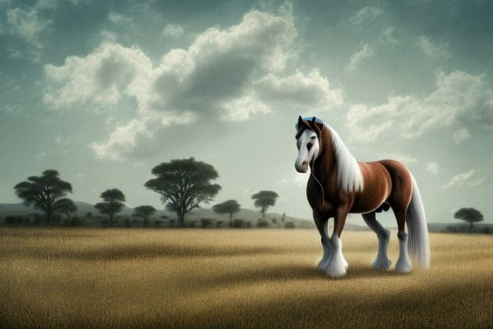An american belgian draft horse in a rural south african landscape