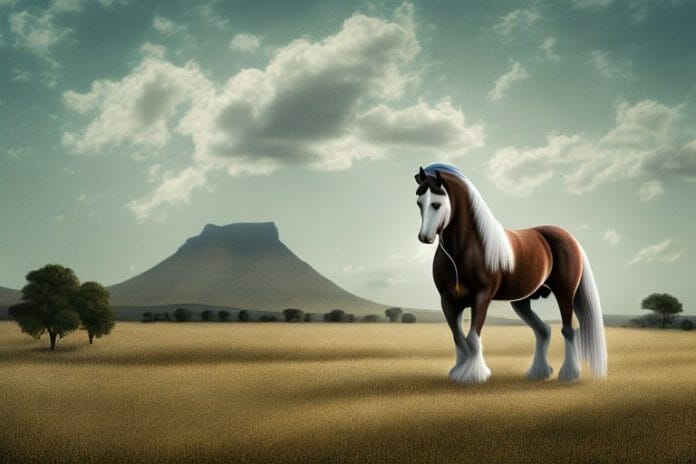 An american belgian draft horse in a rural south african landscape