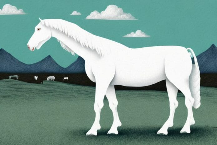 A white belgian draft horse in a rural south african landscape