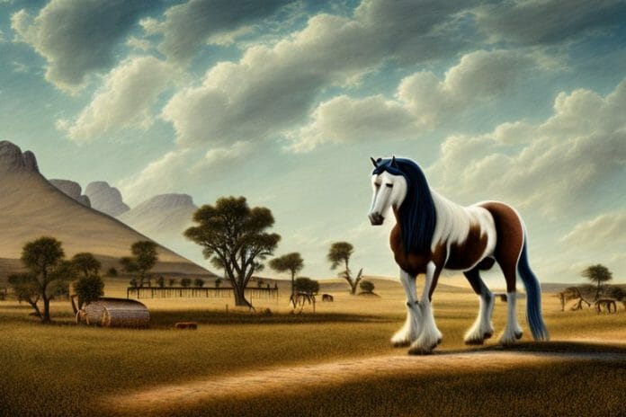 An american belgian draft horse in a rural landscape in springbok