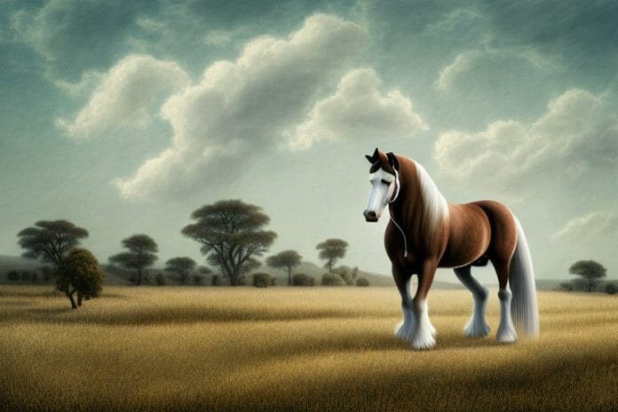 An american belgian draft horse in a rural south african landscape
