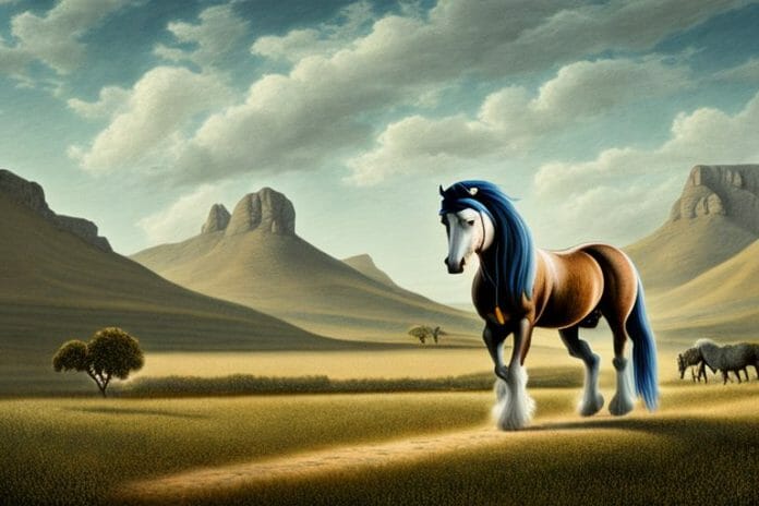 A belgian draft horse in a rural landscape in the western cape