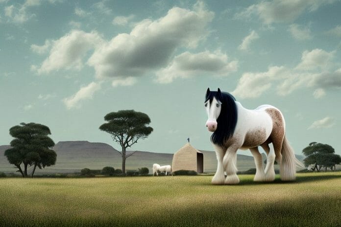 A shire horse in a rural south african landscape