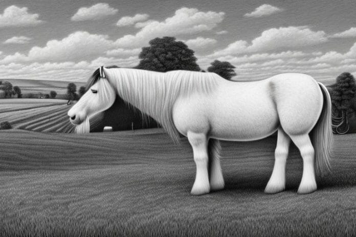 A shire horse in a rural south african landscape
