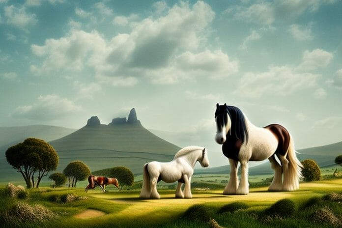 A shire horse in a rural landscape in the eastern cape