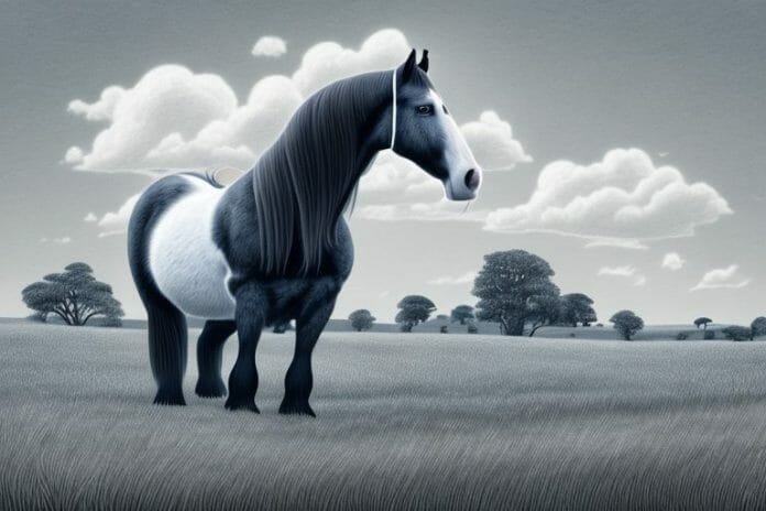 A majestic shire horse in a rural south african landscape