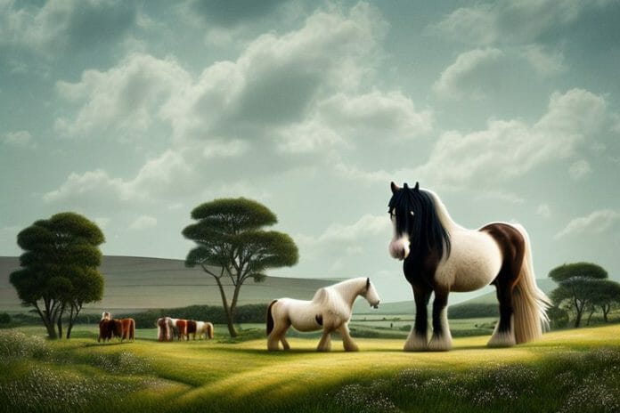 A shire horse in a rural landscape in east london
