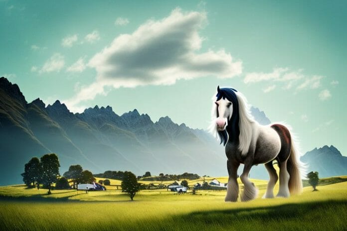A majestic shire horse in a rural landscape in queenstown