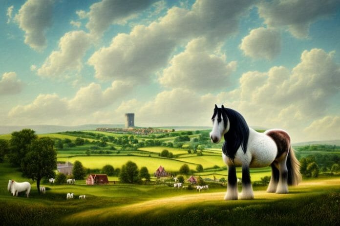 A shire horse in a rural landscape