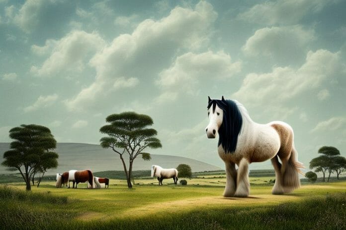 A shire horse in a rural landscape in bisho