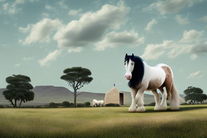 A shire horse in a rural south african landscape