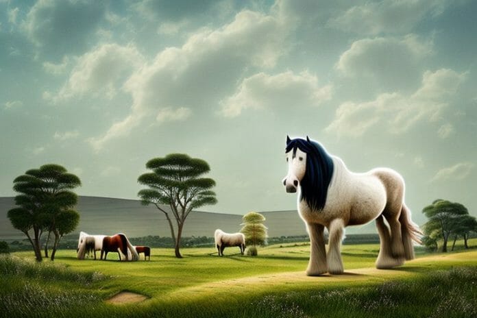 A shire horse in a rural landscape in botshabelo