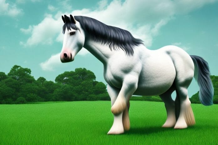 A majestic shire horse standing in a lush green field in sasolburg