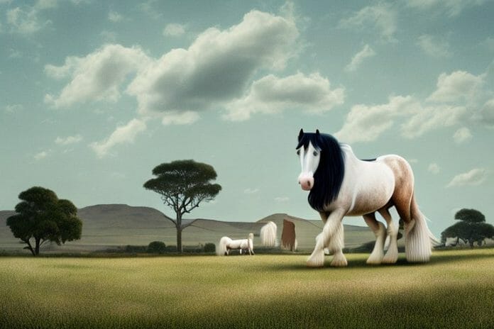 A shire horse in a rural south african landscape