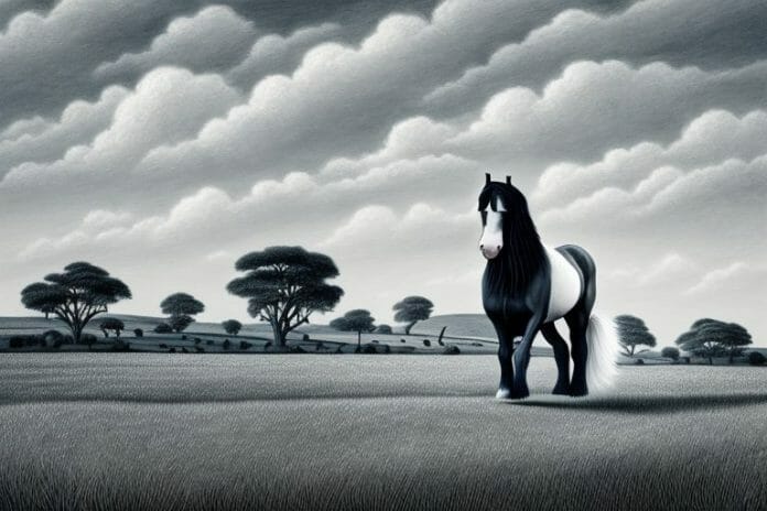 A shire horse in a rural south african landscape