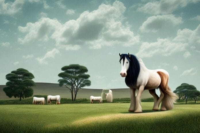 A shire horse in a rural landscape in gauteng