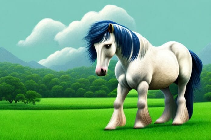 A majestic shire horse standing in a lush