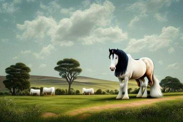 A shire horse in a rural landscape in krugersdorp
