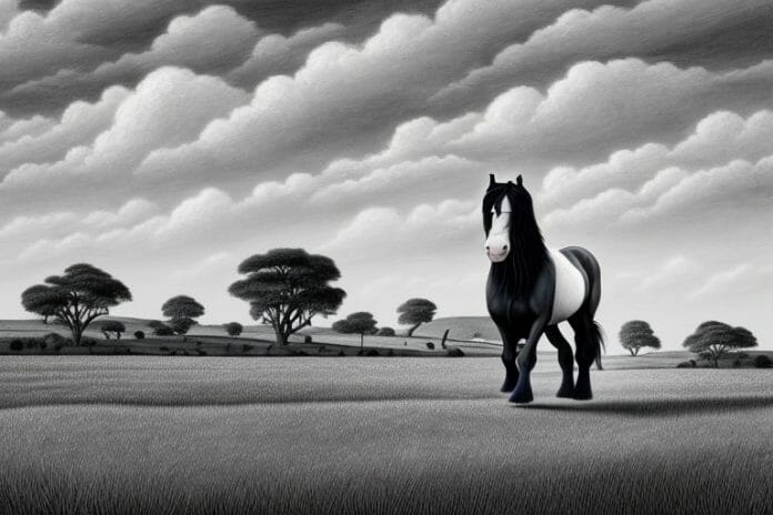 A shire horse in a rural south african landscape