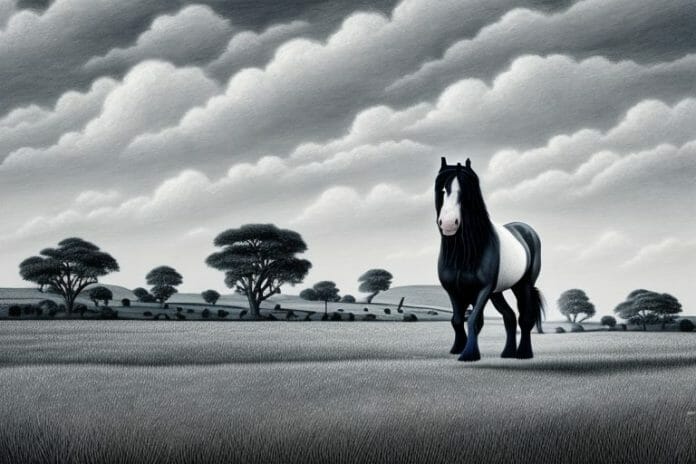 A shire horse in a rural south african landscape