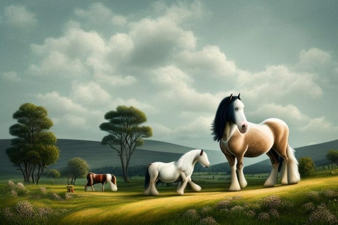 A shire horse in a rural landscape in mpumalanga