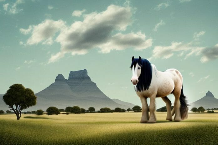 A shire horse in a rural south african landscape
