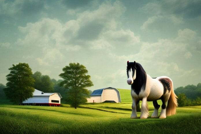 A shire horse in a rural landscape