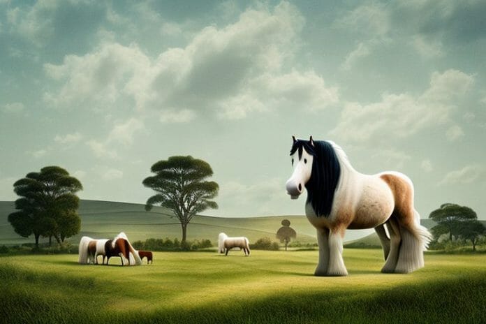 A shire horse in a rural landscape in ermelo