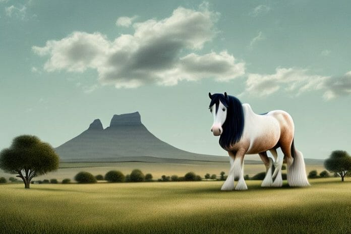 A shire horse in a rural south african landscape