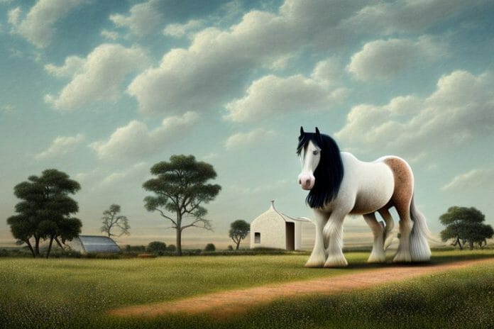 A shire horse in a rural landscape in kuruman
