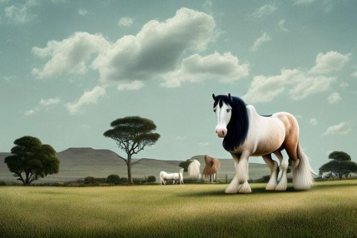 A shire horse in a rural south african landscape