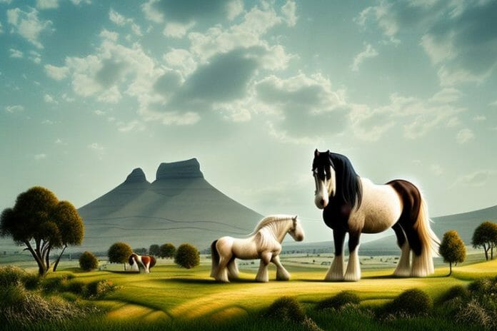 A shire horse in a rural landscape in south africa
