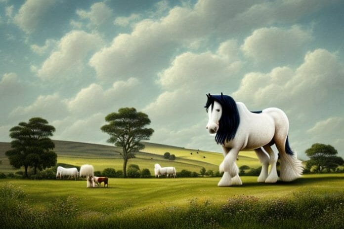 A shire horse in a rural landscape in postmasburg